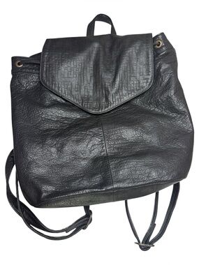 Day & Mood Textured Flap Black Leather Backpack